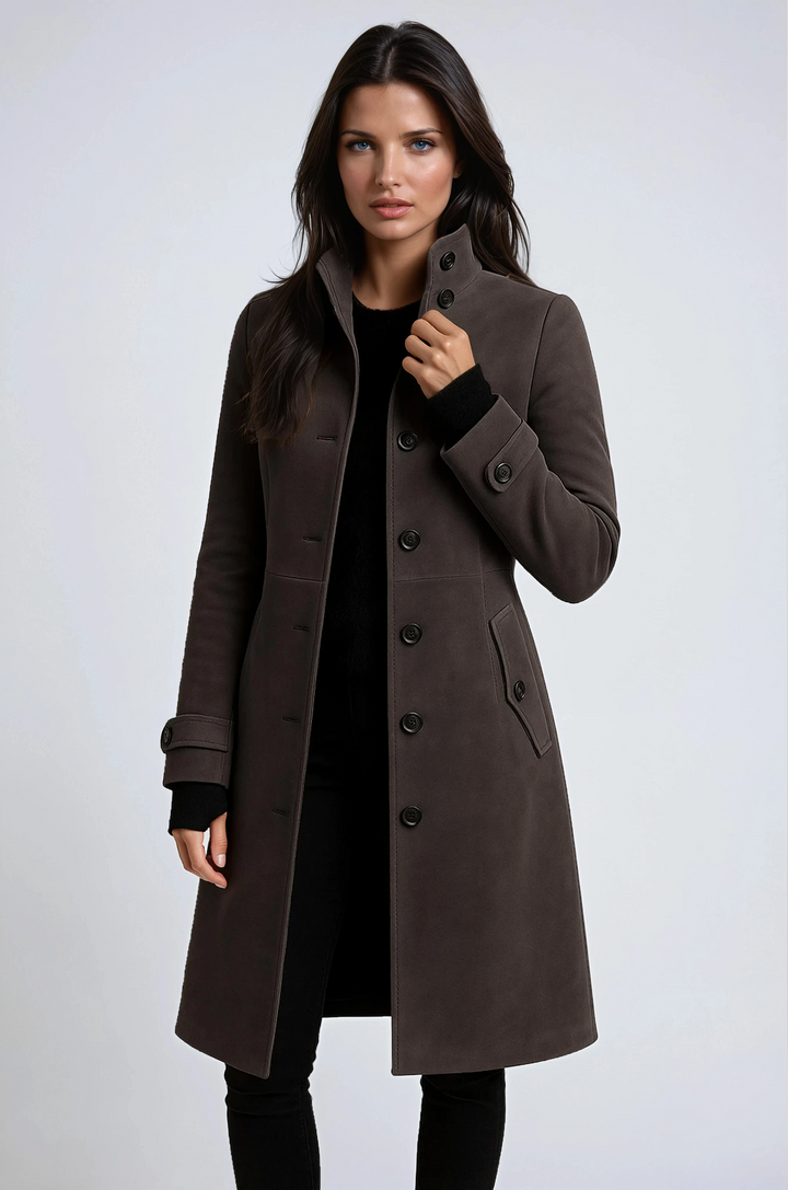 Aurelle | Women's High-Collar Long Coat