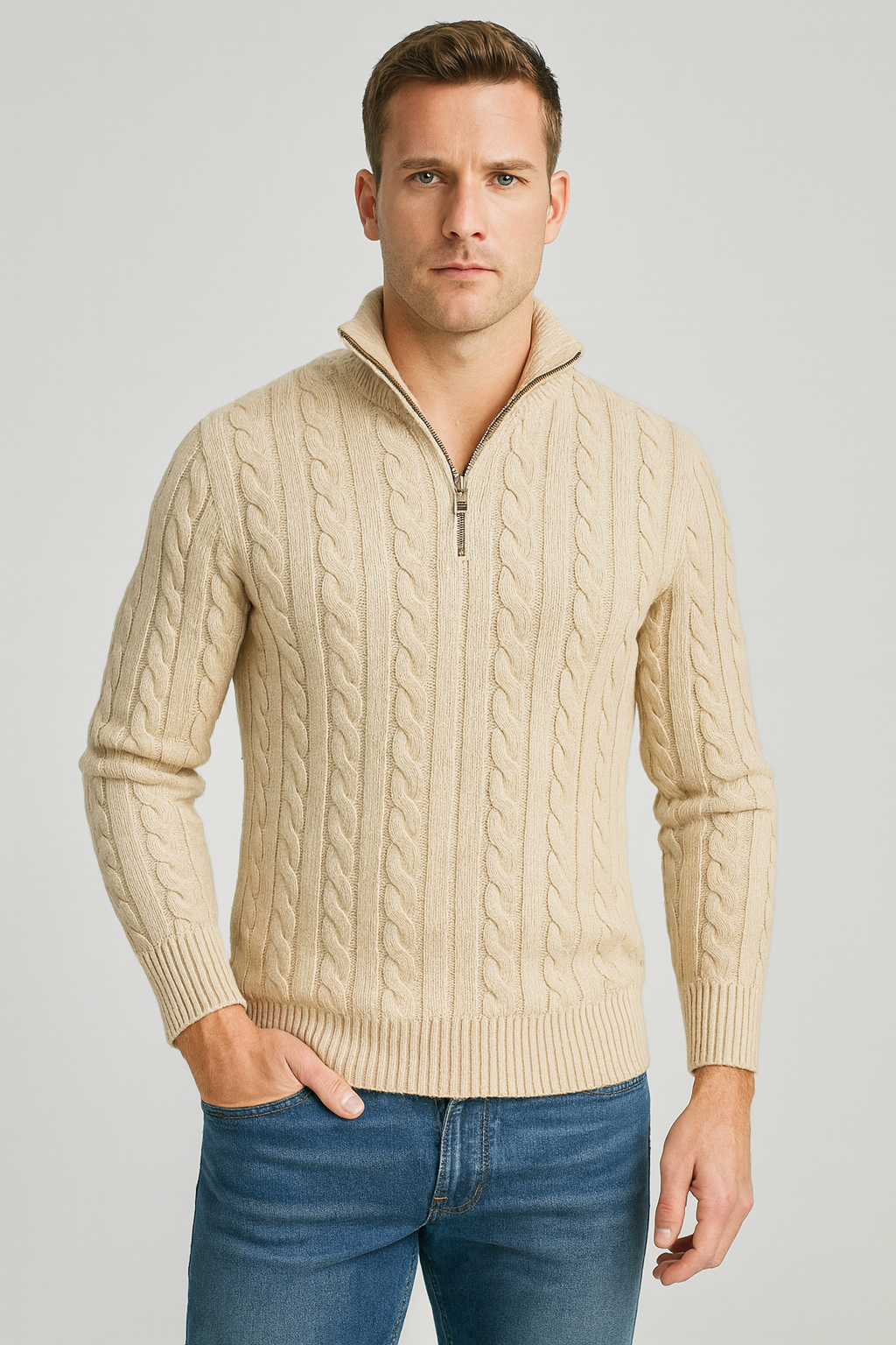 Bastien | Men's Cable Knit Half Zip Sweater