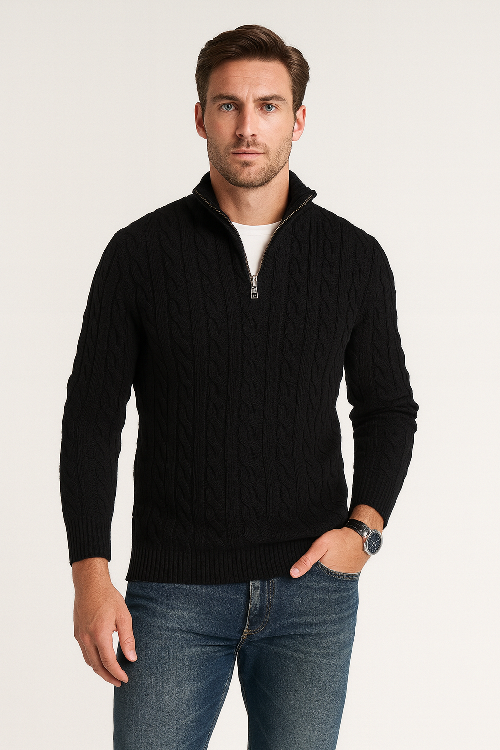 Bastien | Men's Cable Knit Half Zip Sweater