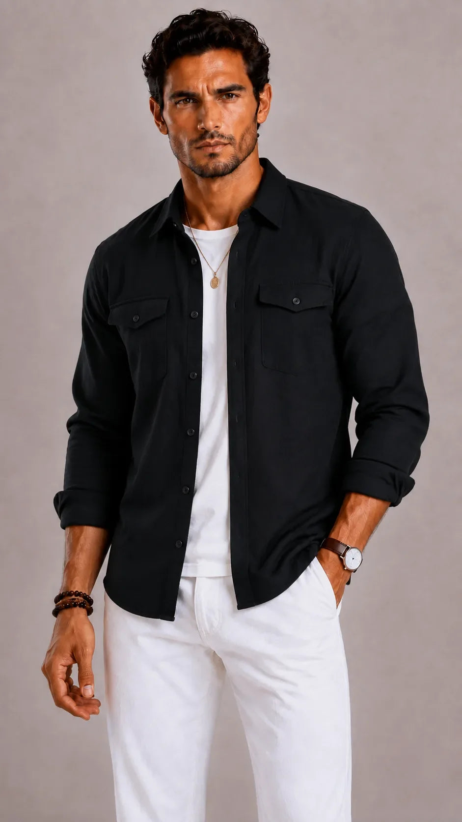 Flynn | Mandarin collar overshirt for men