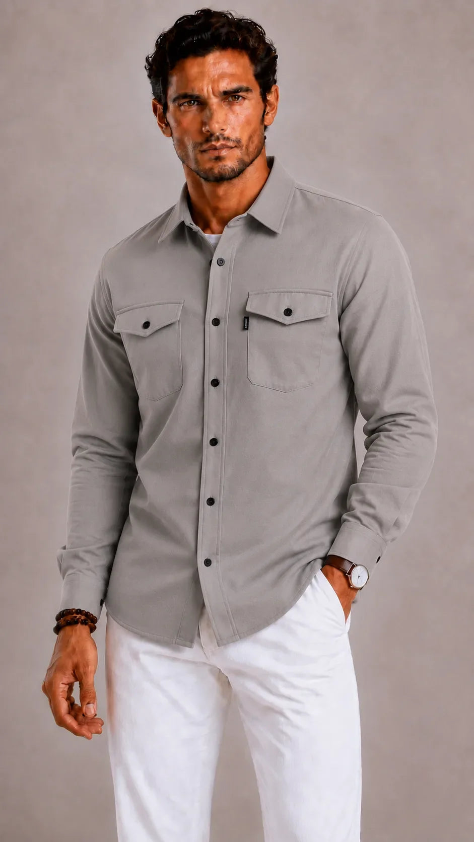 Flynn | Mandarin collar overshirt for men