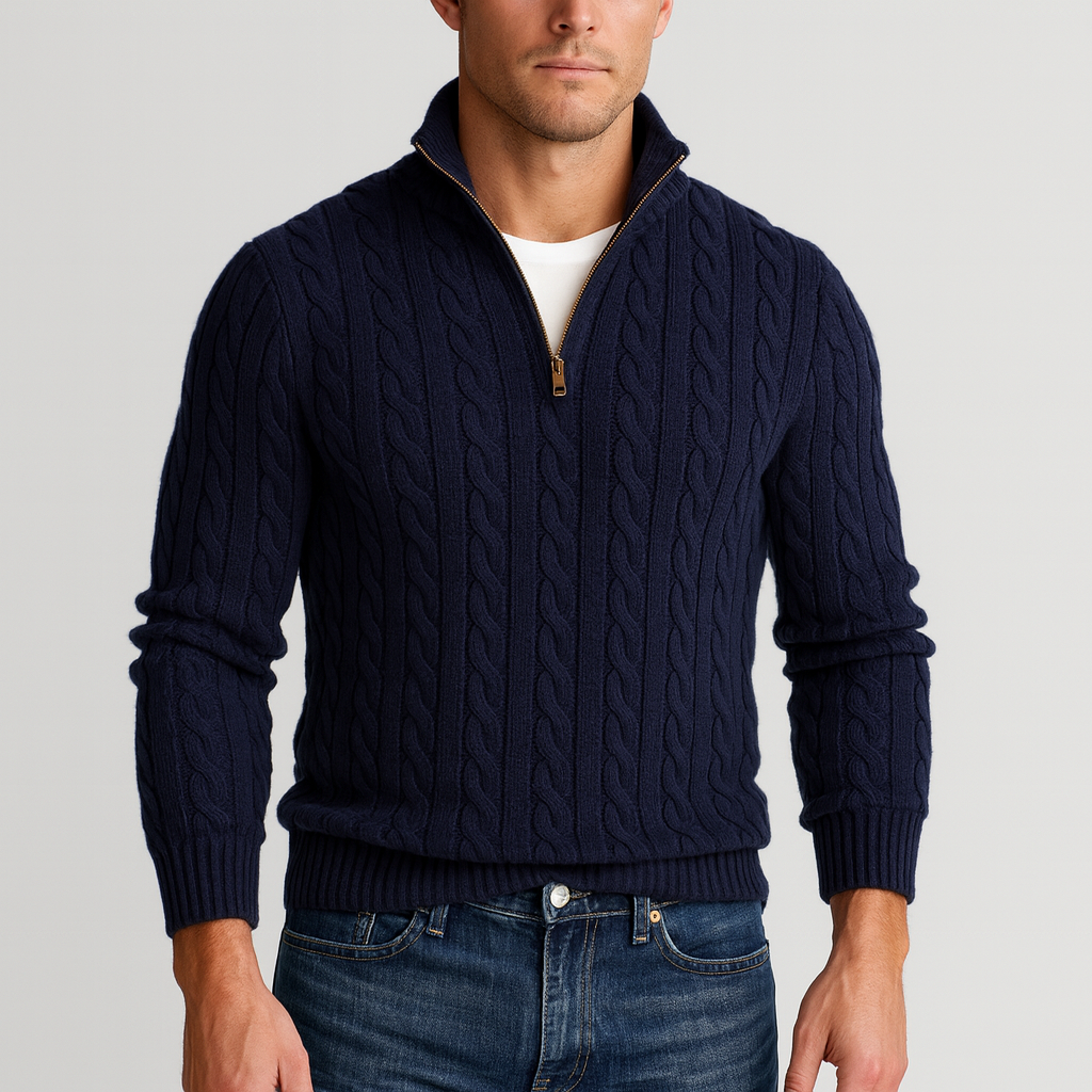 Bastien | Men's Cable Knit Half Zip Sweater