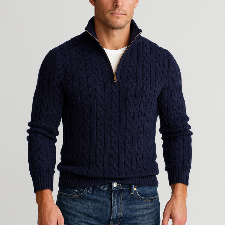 Bastien | Men's Cable Knit Half Zip Sweater