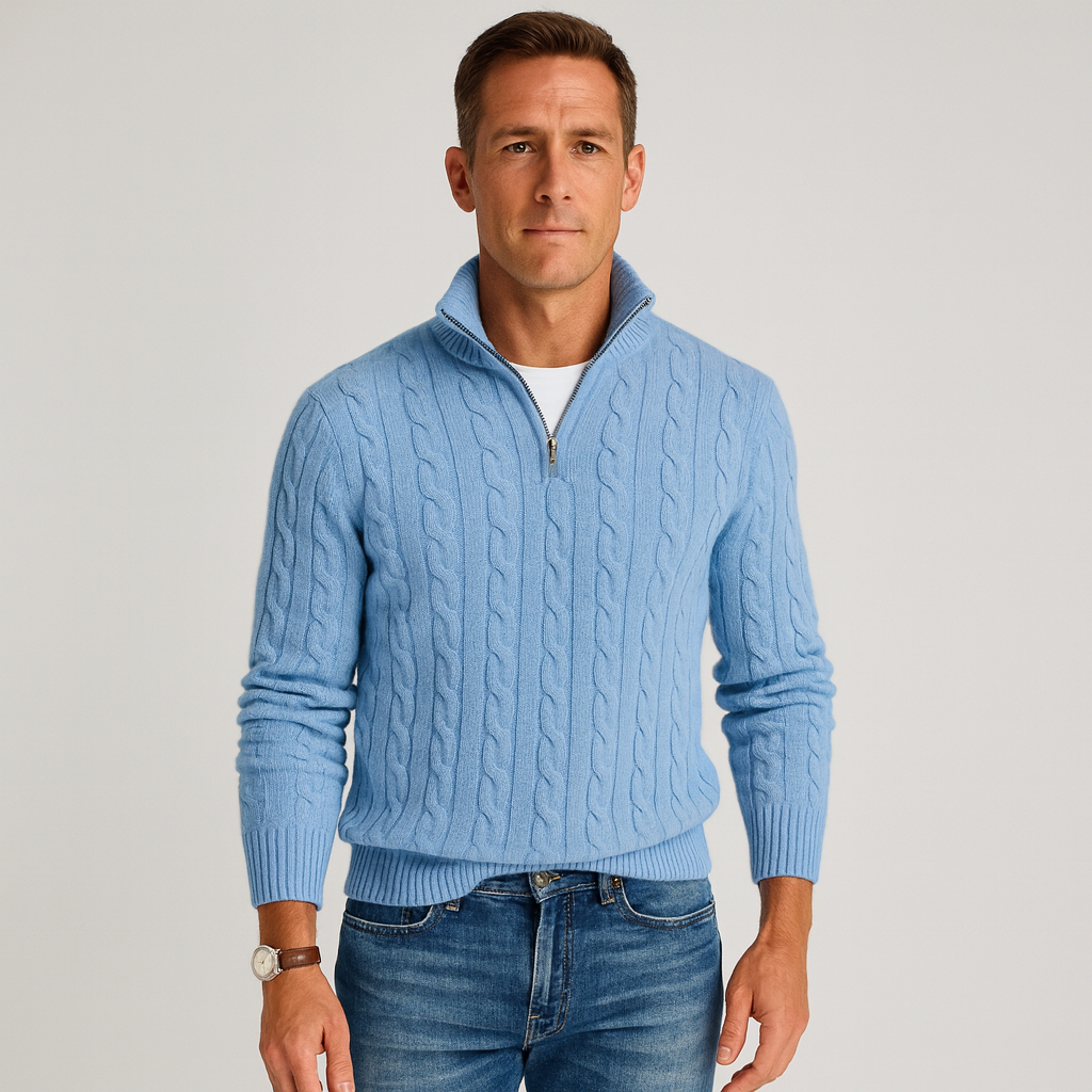Bastien | Men's Cable Knit Half Zip Sweater