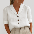 Women's Vintage Button-Up Short Sleeve Blouse