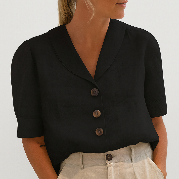 Women's Vintage Button-Up Short Sleeve Blouse