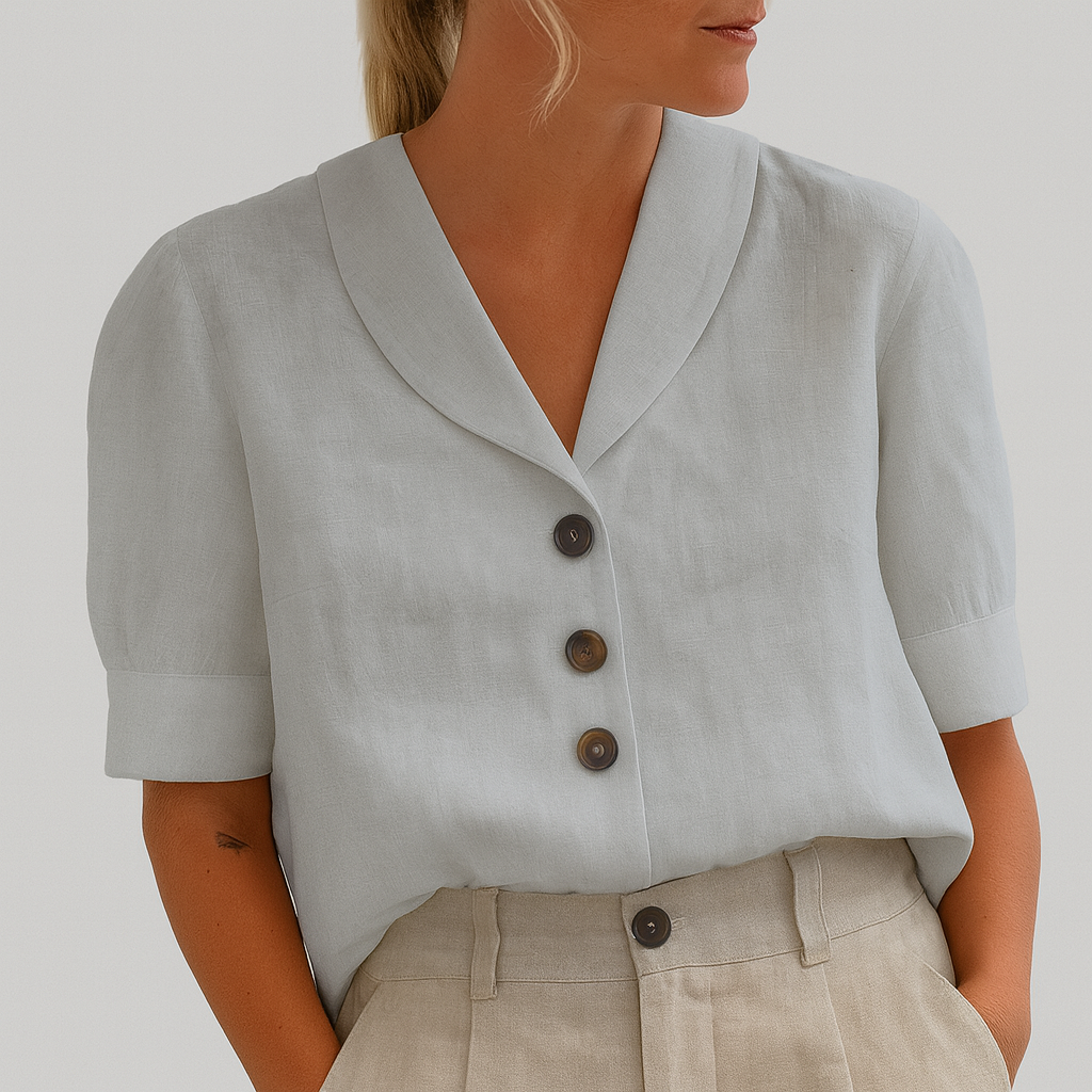 Women's Vintage Button-Up Short Sleeve Blouse