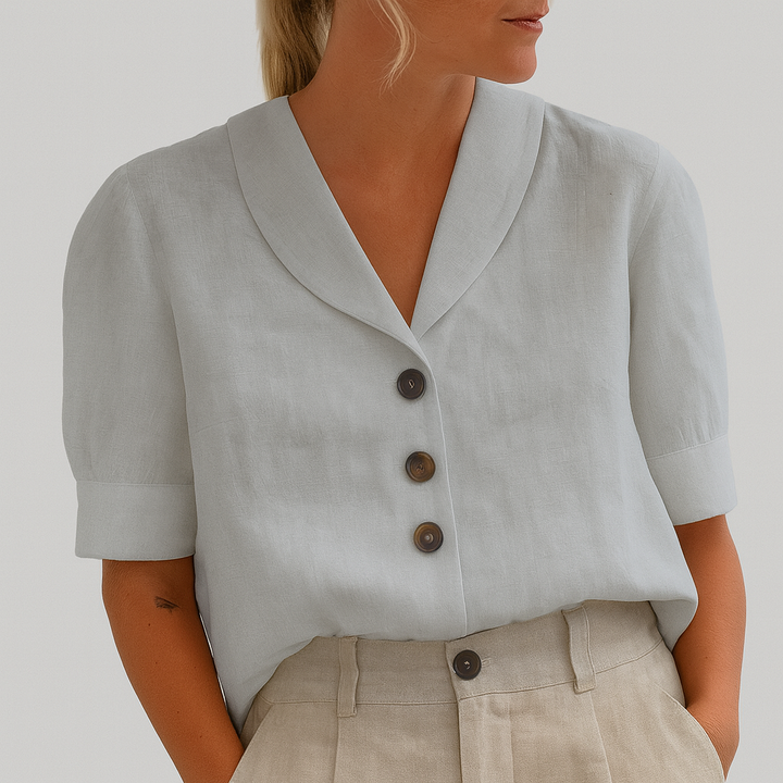 Women's Vintage Button-Up Short Sleeve Blouse