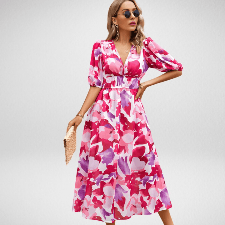 Vivienne | Abstract Print Midi Dress
