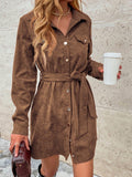 Evelyn | Corduroy Belted Shirt Dress