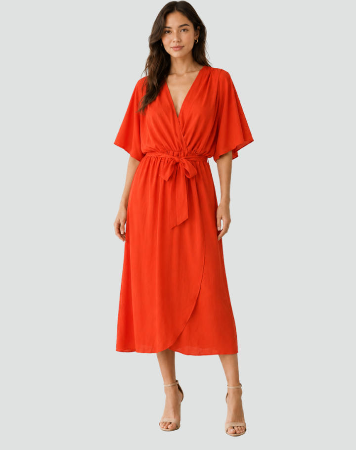 Olivia | Women’s Wrap Neck Midi Dress