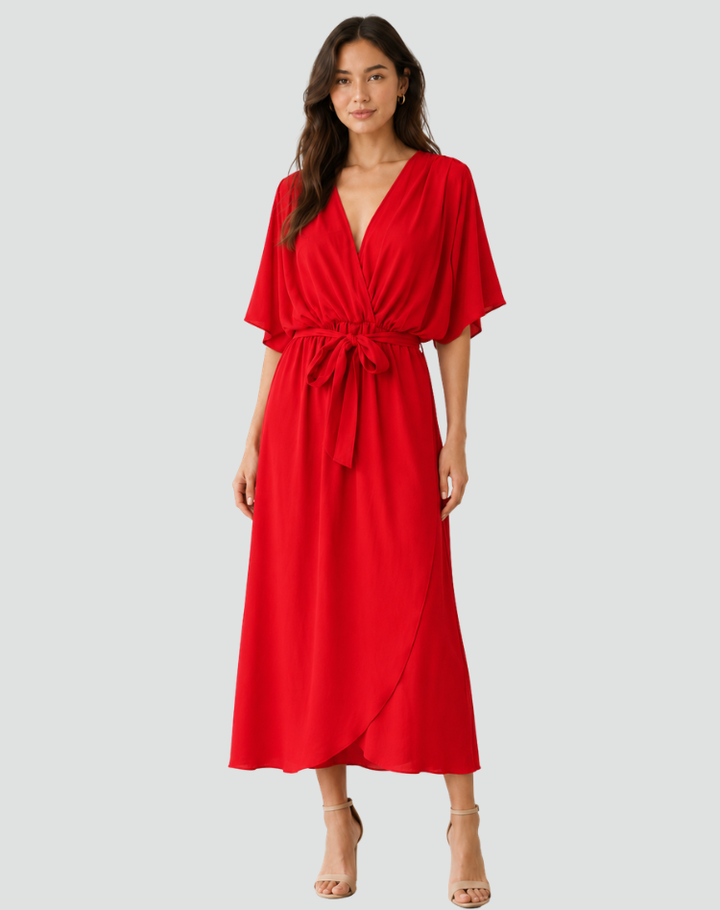 Olivia | Women’s Wrap Neck Midi Dress