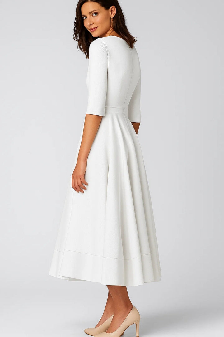 Elegant Midi Dress | Flared Fit | Deep V-Neck Feminine Silhouette for Timeless Mid-Season Style