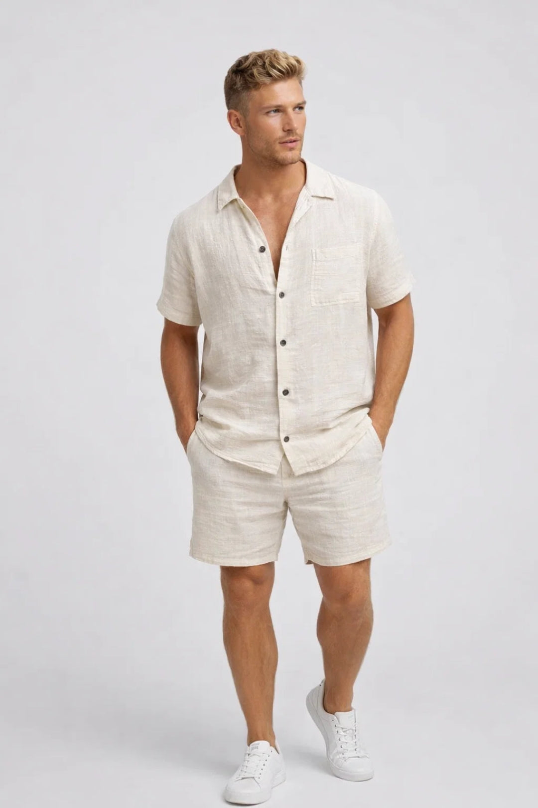 James Linen Look Shirt and Shorts Set