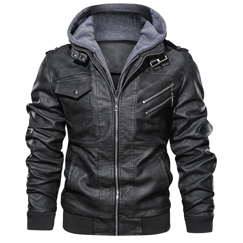 Joel | Leather hooded jacket men