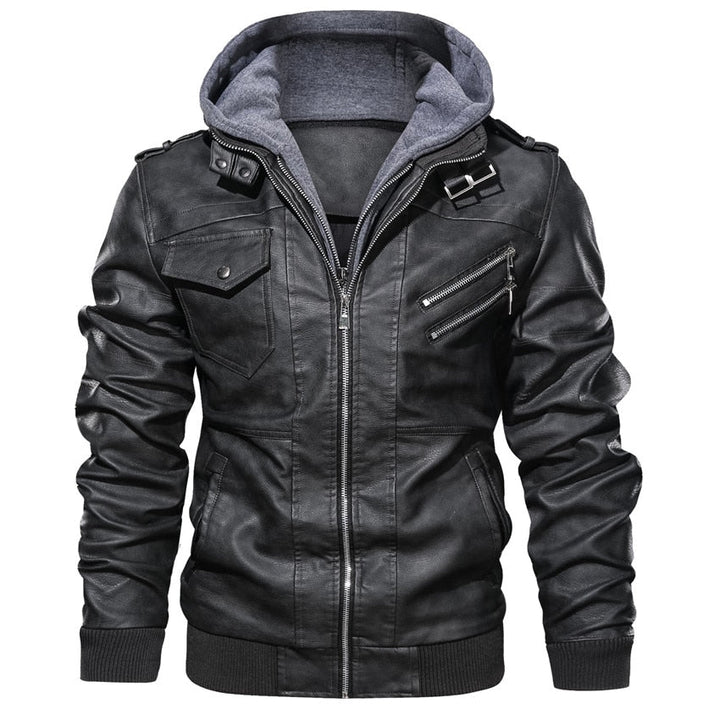 Joel | Leather hooded jacket men