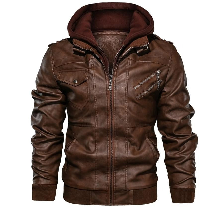 Joel | Leather hooded jacket men