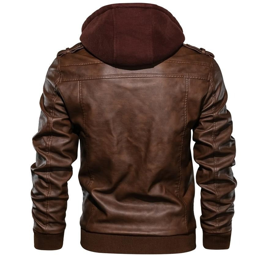 Joel | Leather hooded jacket men