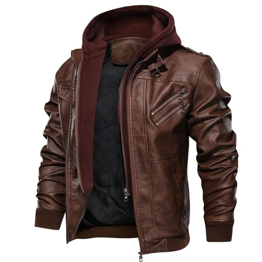 Joel | Leather hooded jacket men