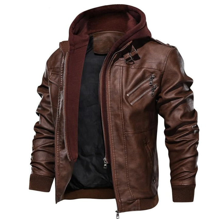 Joel | Leather hooded jacket men