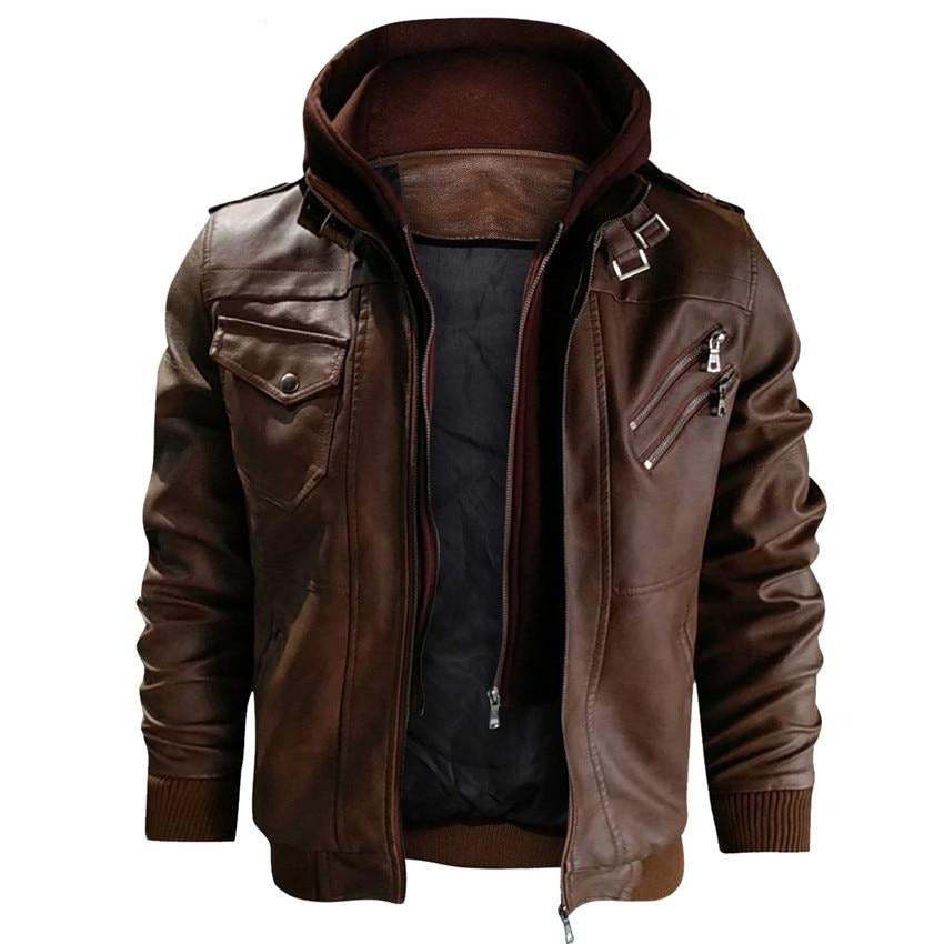 Joel | Leather hooded jacket men