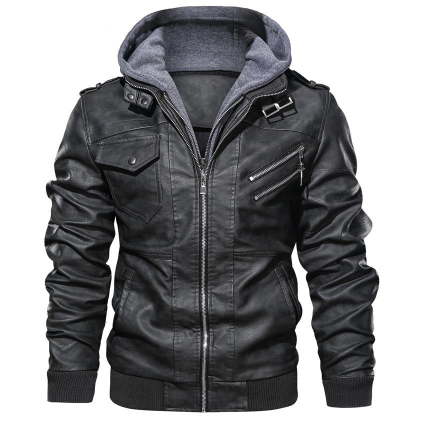 Joel | Leather hooded jacket men