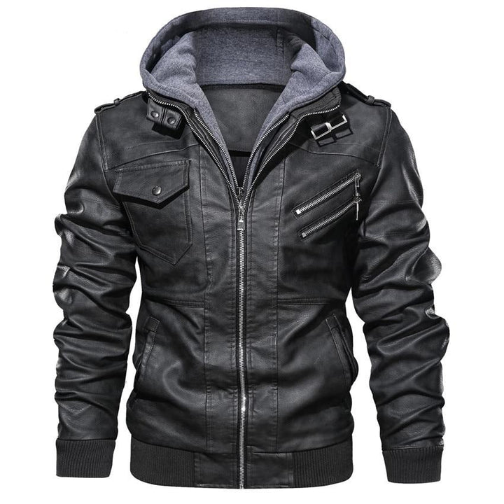 Joel | Leather hooded jacket men