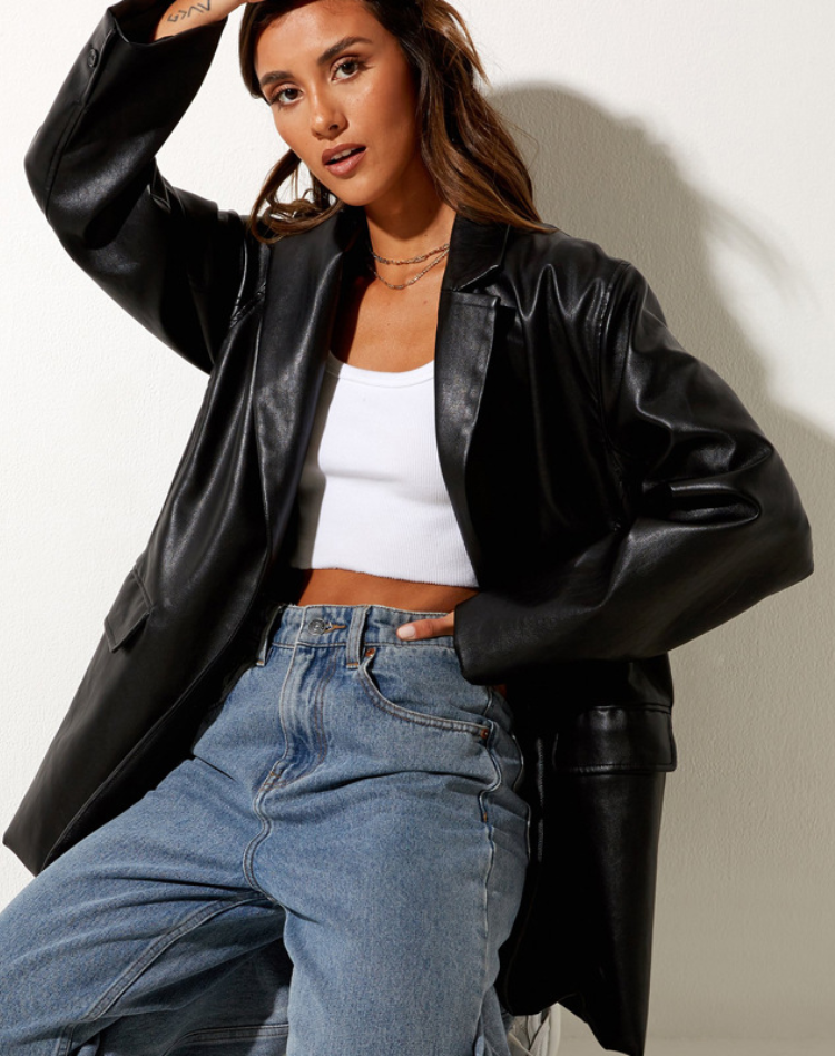 Sloane | Modern Faux Leather Statement Blazer
