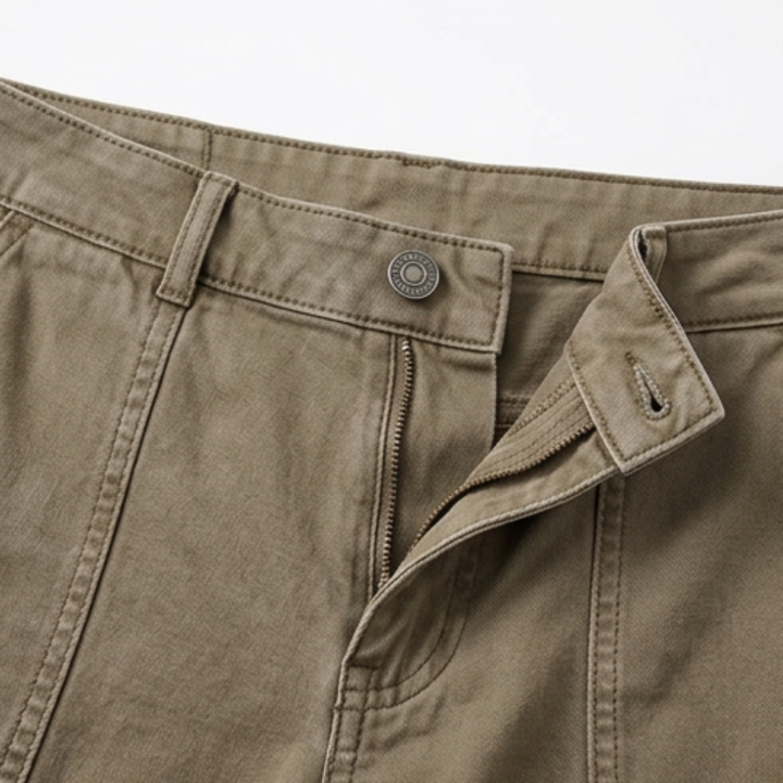 Woman wearing high waist utility pants with pockets