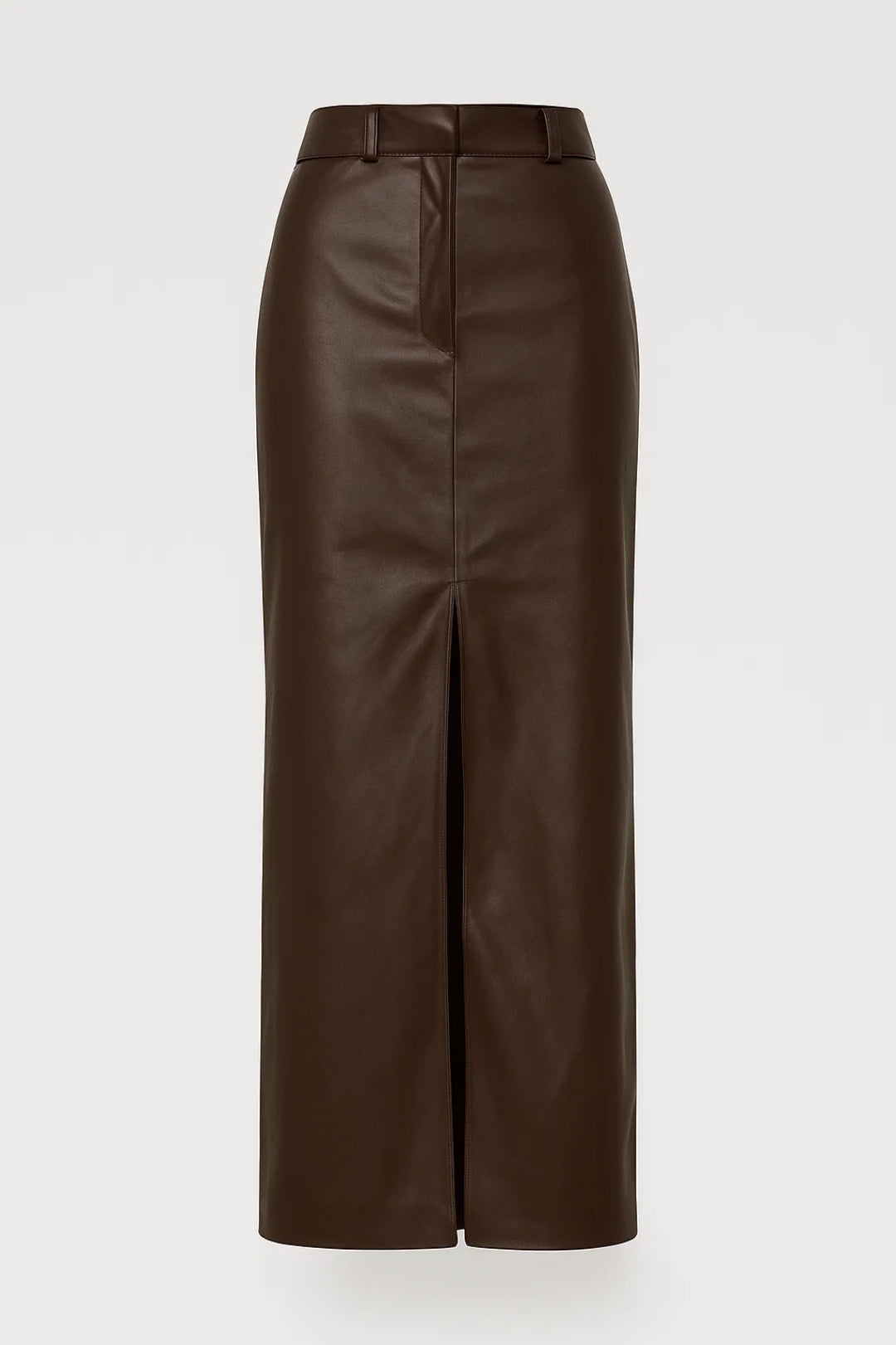Victoria | High Waist Faux Leather Midi Skirt