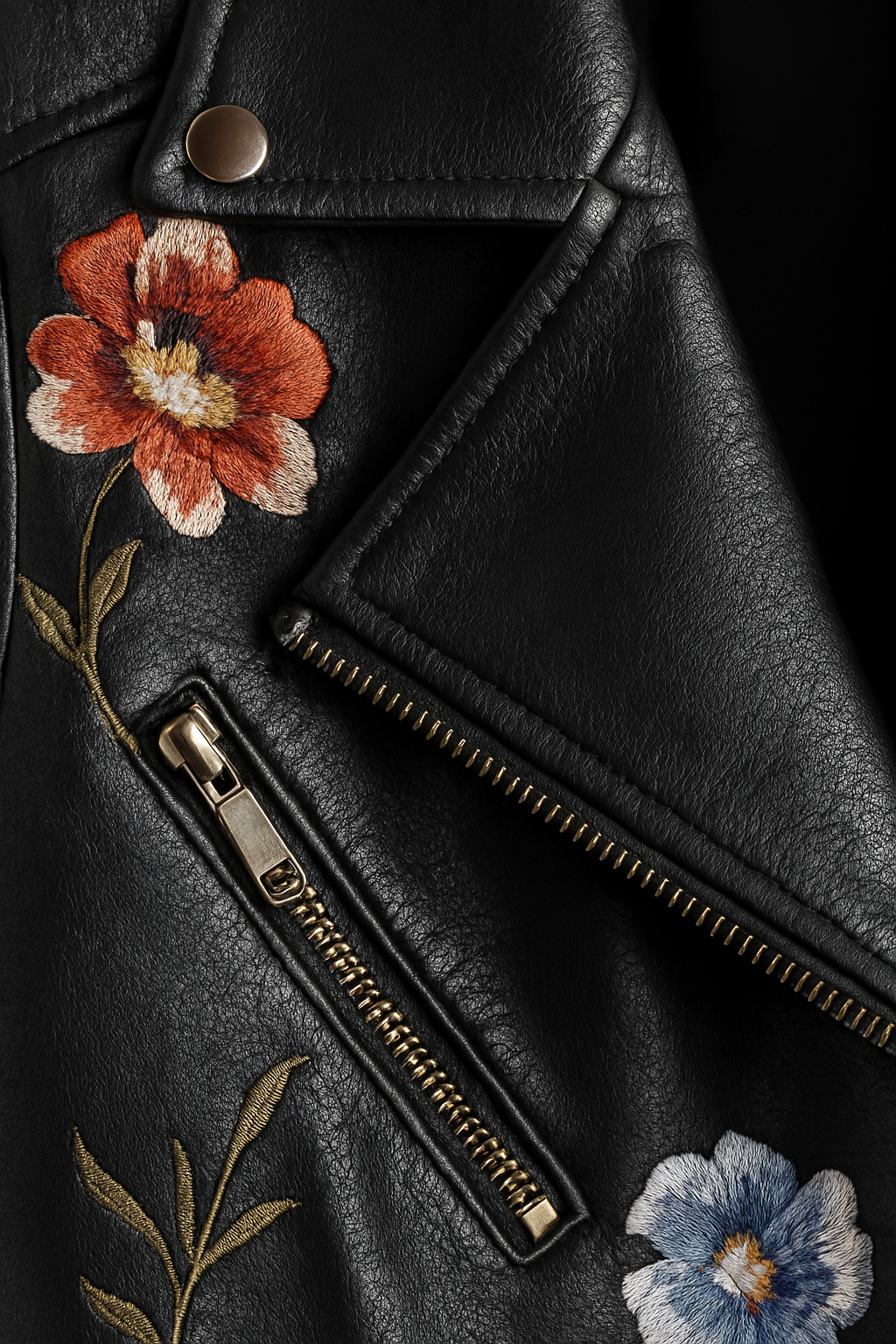 Tinsley | Embroidered Moto Faux Leather Jacket