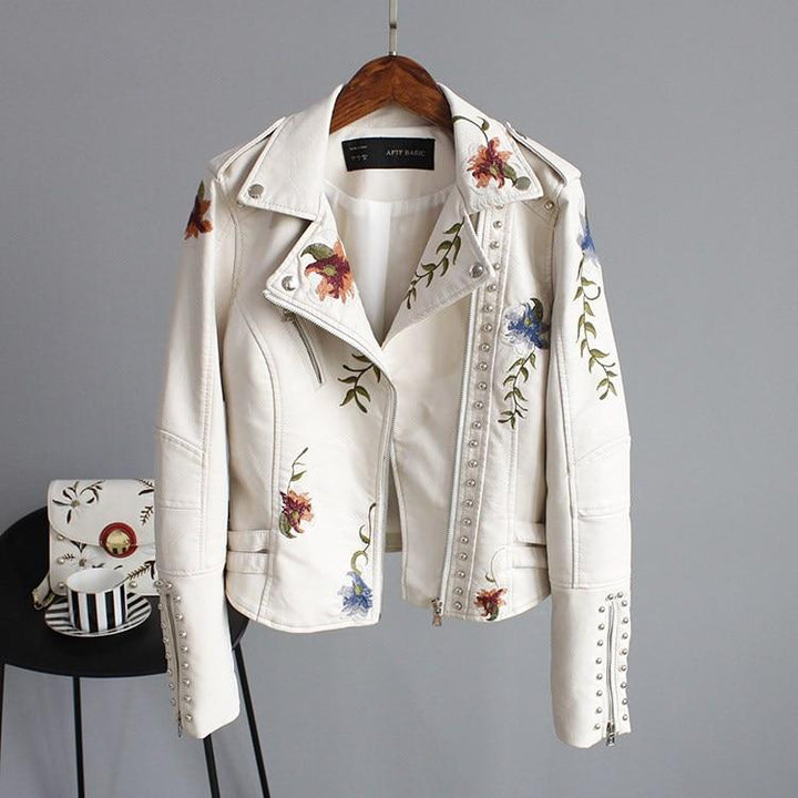 Tinsley | Embroidered Moto Faux Leather Jacket