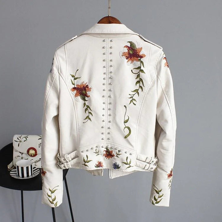 Tinsley | Embroidered Moto Faux Leather Jacket