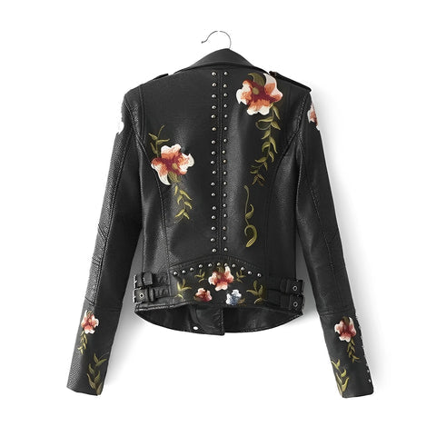 Tinsley | Embroidered Moto Faux Leather Jacket