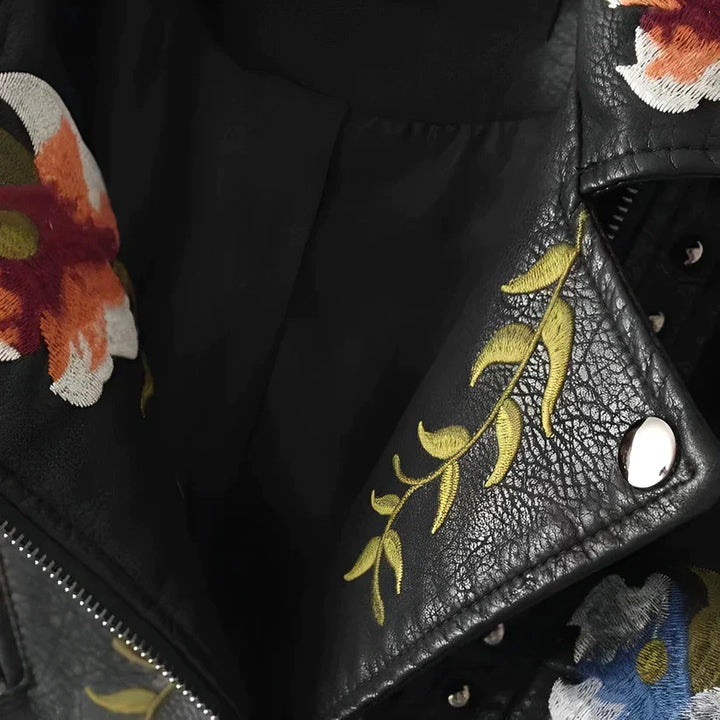 Tinsley | Embroidered Moto Faux Leather Jacket
