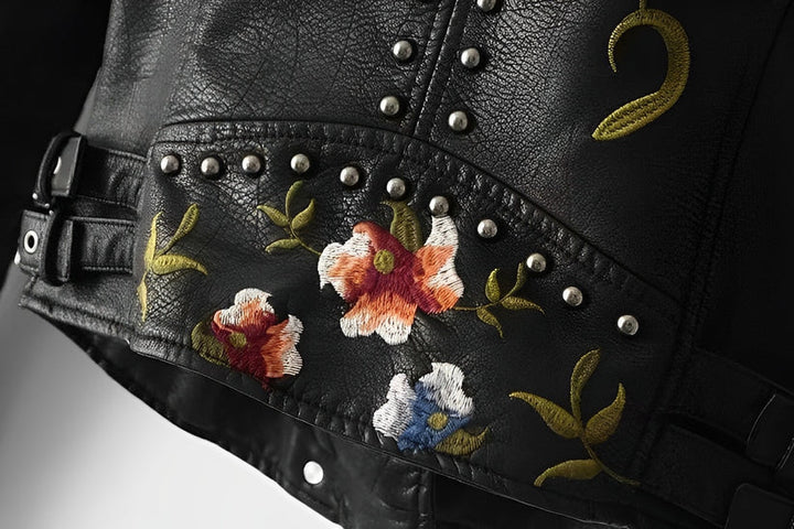 Tinsley | Embroidered Moto Faux Leather Jacket