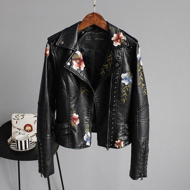 Tinsley | Embroidered Moto Faux Leather Jacket