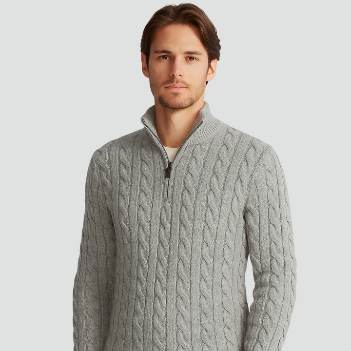 Bastien | Men's Cable Knit Half Zip Sweater