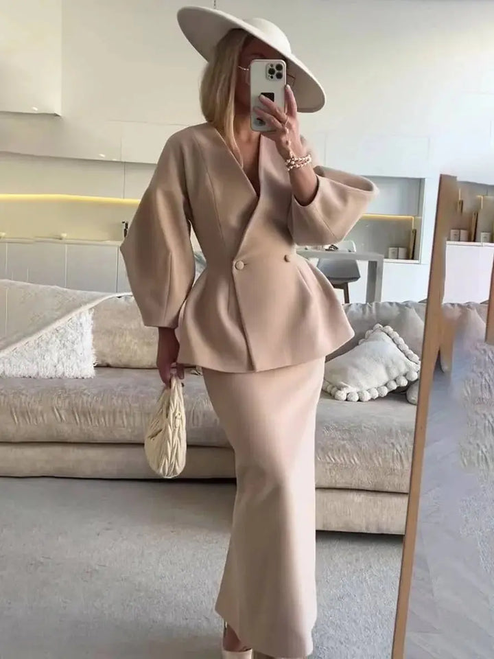Jemima | Puff-sleeve blazer skirt suit