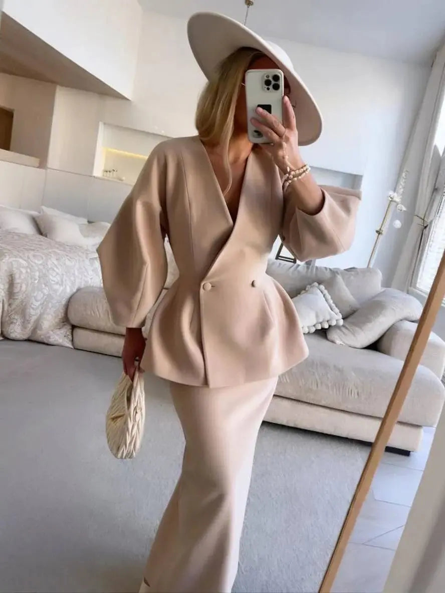 Jemima | Puff-sleeve blazer skirt suit