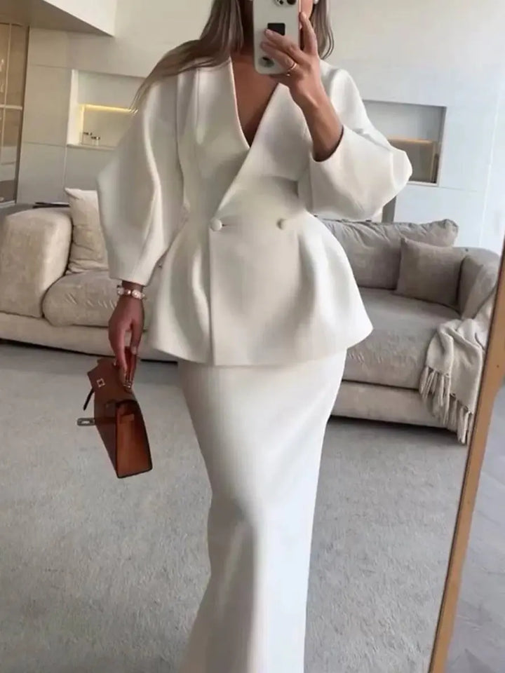 Jemima | Puff-sleeve blazer skirt suit