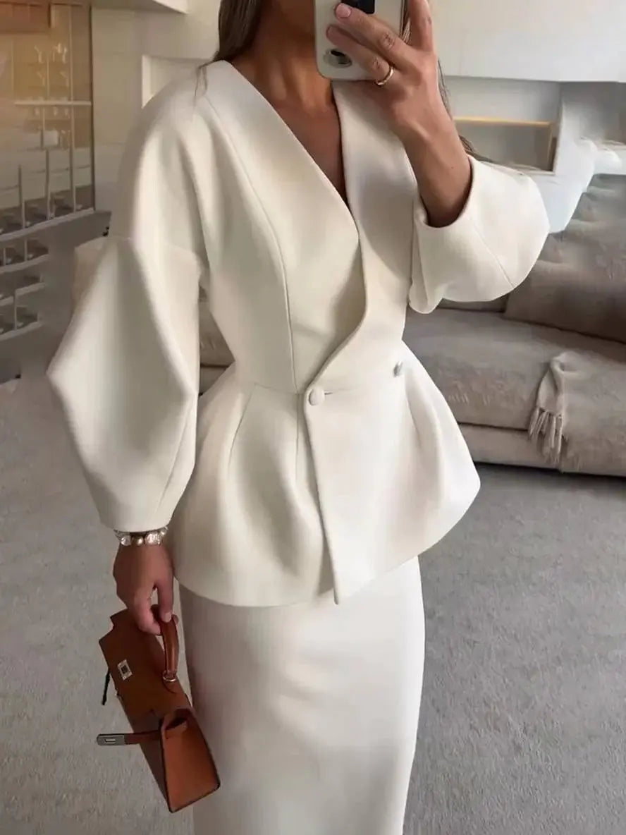Jemima | Puff-sleeve blazer skirt suit