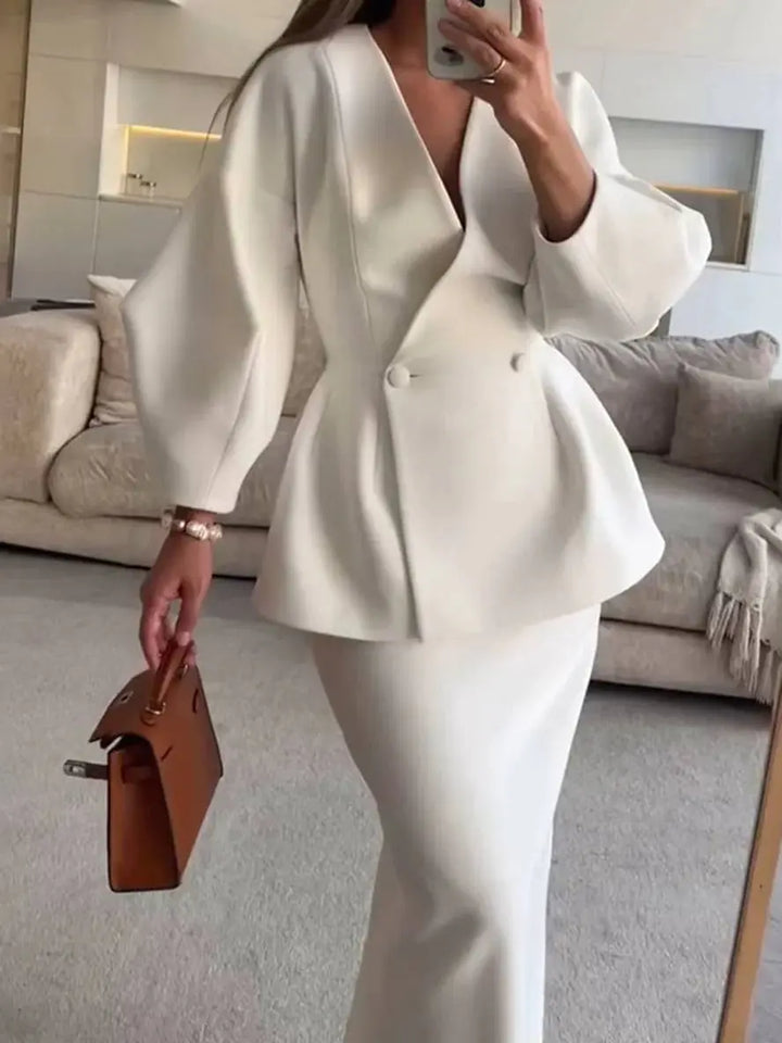 Jemima | Puff-sleeve blazer skirt suit