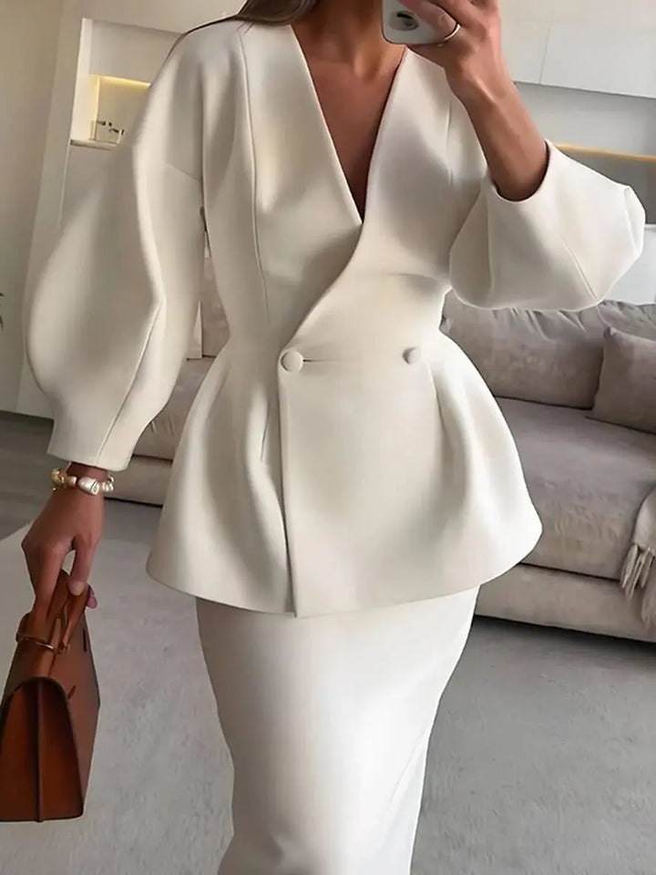 Jemima | Puff-sleeve blazer skirt suit