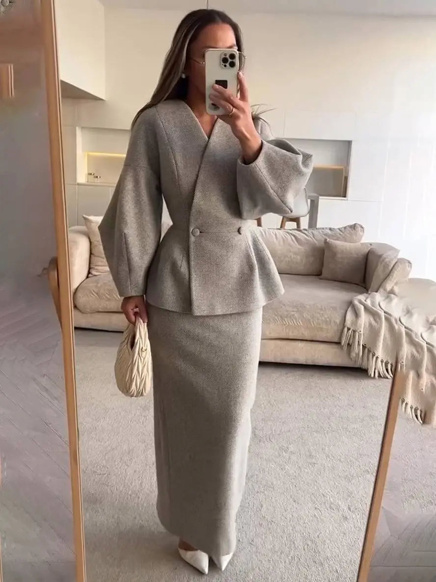 Jemima | Puff-sleeve blazer skirt suit