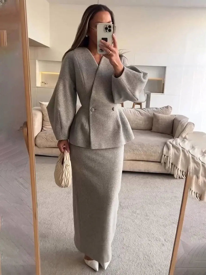 Jemima | Puff-sleeve blazer skirt suit