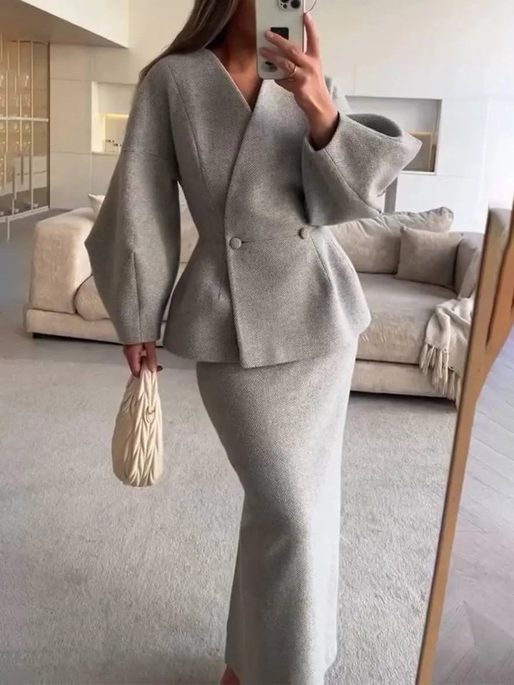 Jemima | Puff-sleeve blazer skirt suit