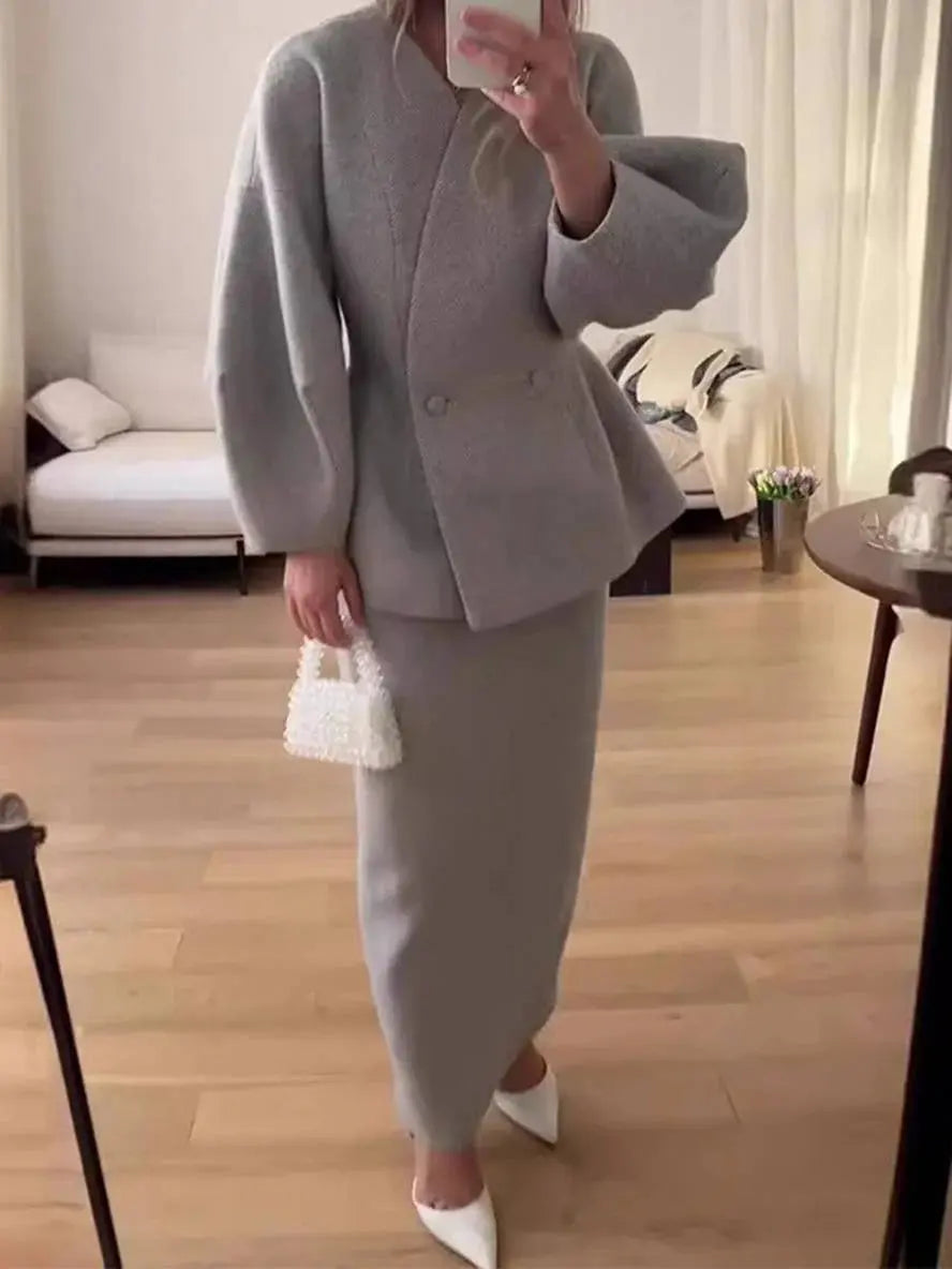 Jemima | Puff-sleeve blazer skirt suit