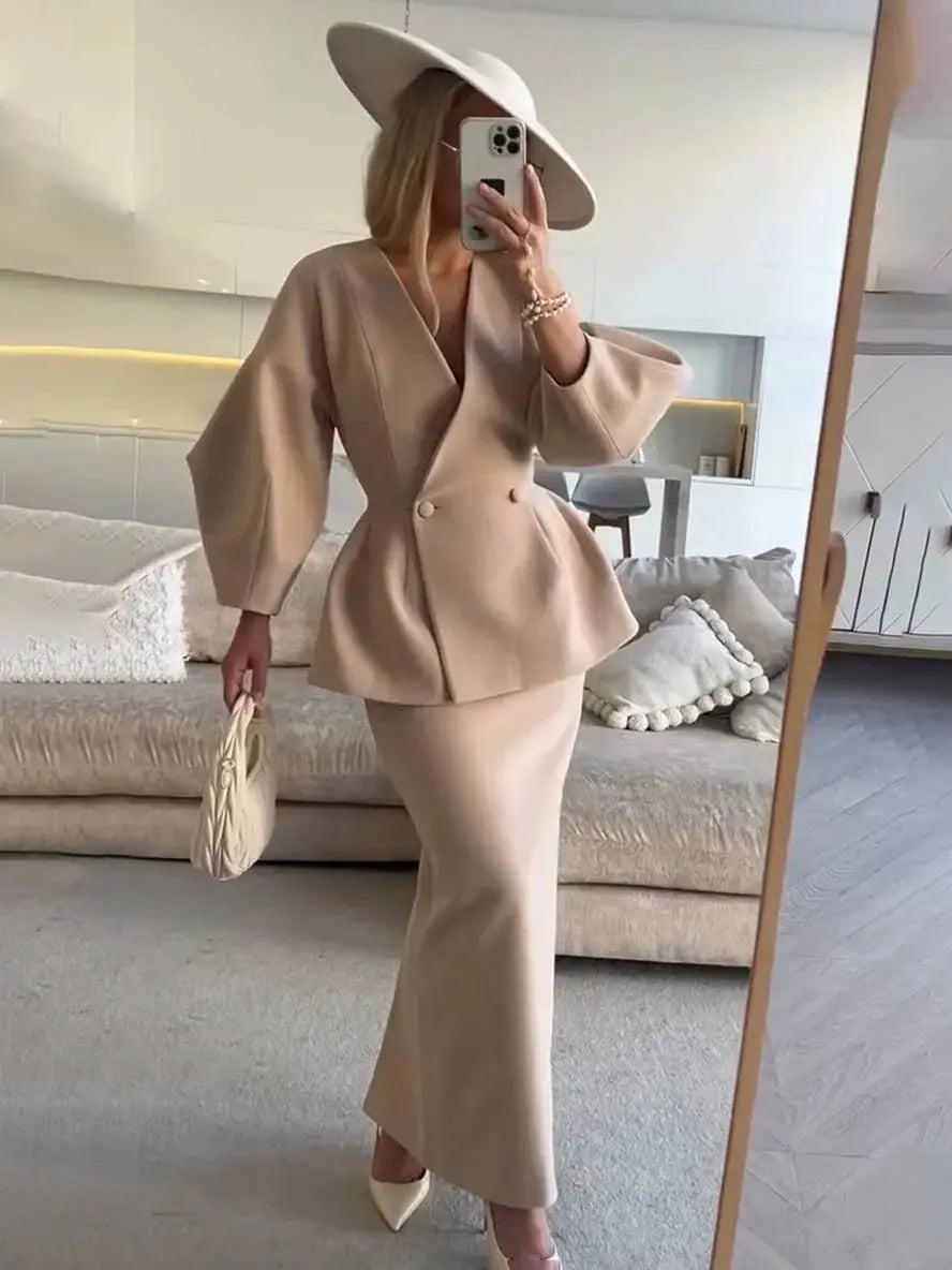 Jemima | Puff-sleeve blazer skirt suit