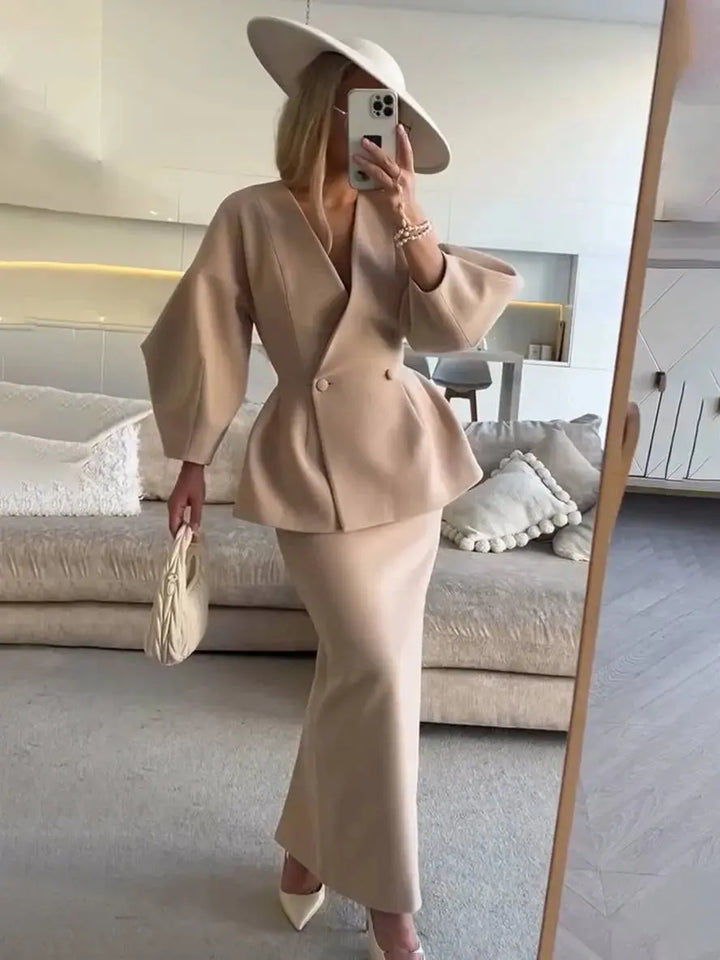 Jemima | Puff-sleeve blazer skirt suit